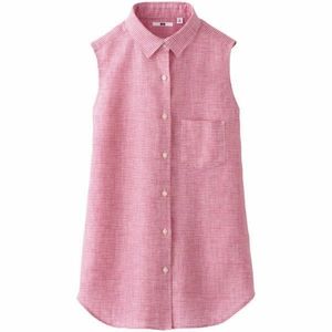 Uniqlo Linen Check Button Sleeveless Shirt